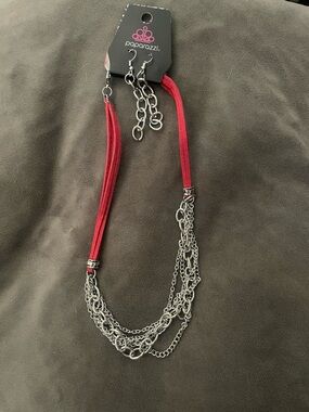 paparazzi Red Suede & Silver Multi-Chain Necklace